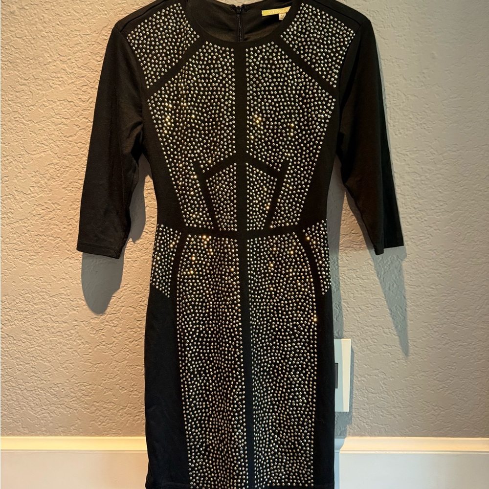Black Bodycon Cocktail Dress with 3/4 Sleeves